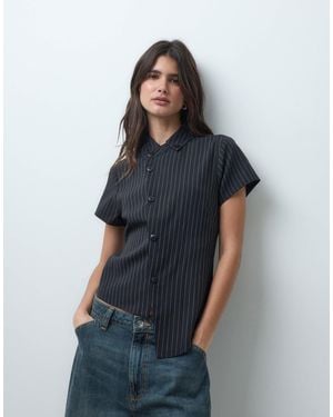Collusion Chemise asymétrique à rayures fines e - Bleu