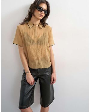 TOPSHOP Polo Marrón Moca Con Ribetes Negros De Tejido Rugoso - Multicolor
