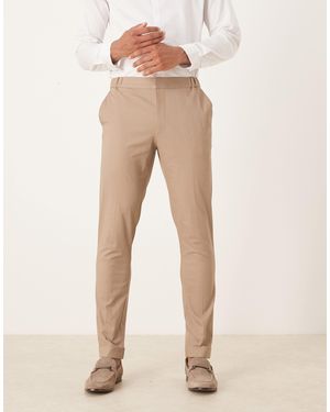 ASOS Smart Cotton Rich Skinny Trousers With Elasticated Waist - Natural
