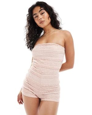 Miss Selfridge Ruffle Texture Bandeau Playsuit - Pink