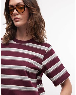 Noisy May T-shirt oversize coupe carrée à rayures - bordeaux et crème - Violet
