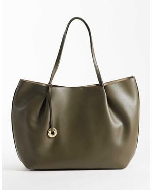Mango Faux Leather Slouch Tote Bag - Green