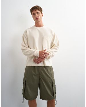 TOPMAN Relaxed Fit Crop Pique Waffle Long Sleeve T-shirt - White