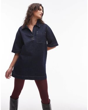 TOPSHOP – polohemdkleid aus denim - Blau