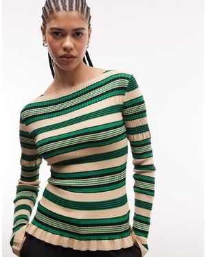 & Other Stories Long Sleeve Lightweight Knitted Top With Frill Edge - Green