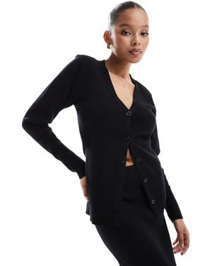Pretty Lavish Rib Knit Button Cardigan - Black
