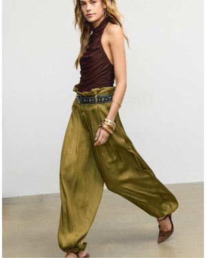 Stradivarius Satin Sarouel Trousers With Belt - Green