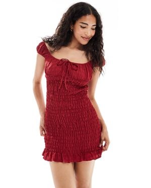 Daisy Street Shirred Milkmaid Style Mini Dress With Frilled Hem