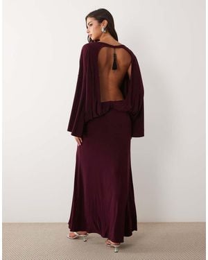 ASOS Vestido Maxi Sin Espalda Y Con Mangas Anchas-Rojo