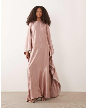 Iyal Maxi Kaftan Jurk Van Satijn Met Versiering Aan De Zijkant - Roze