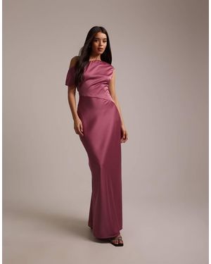 Six Stories Bridesmaids Satin Asymmetric Off Shoulder Maxi Dress - Pink