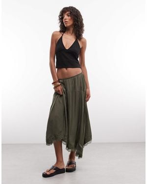 Daisy Street Boho Low Rise Slip Skirt With Lace Detailing - Green