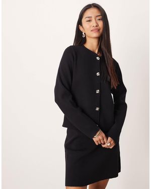 Vila Ribbed Cardigan Co-ord With Hammered Silver Buttons - Black