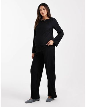 Mama.licious Mamalicious Maternity Wide Leg Plisse Pants Co-ord - Black