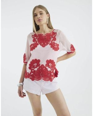 River Island Mesh Short Sleeve Embroidered Top