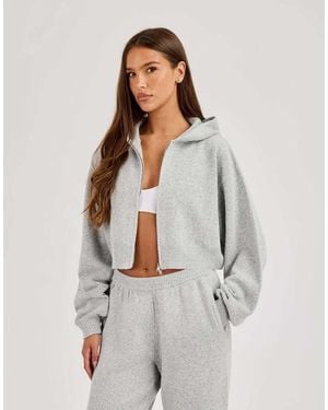 CERNUCCI Knitted Logo Cropped Zip Hoodie - Grey