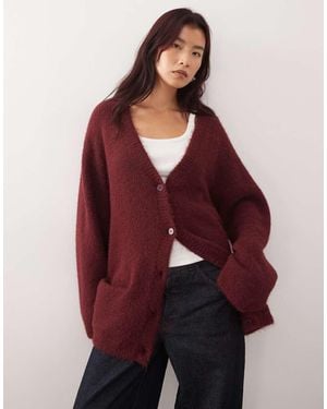 Monki Cárdigan Extragrande De Punto Mullido De -Morado - Rojo