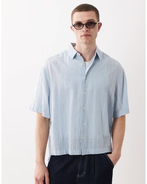 ASOS Boxy Oversized Textured Check Shirt With Linen - Blue