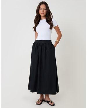 Threadbare Linen Blend Gathered Midaxi Skirt - Black