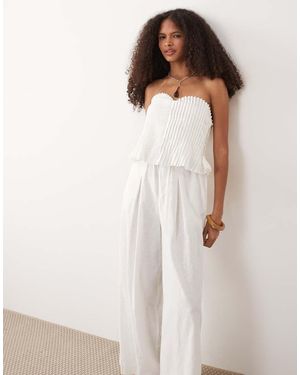 ASOS Cotton Linen Bandeau Jumpsuit With Narrow Pintuck Bodice - Natural