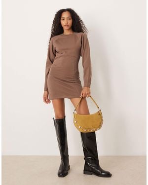 ASOS Cocoon Sleeve Seam Detail Mini Sweat Dress - Natural