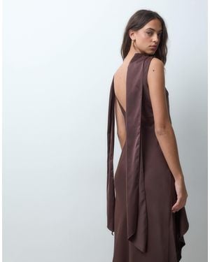 Miss Selfridge Scarf Detail Ruffle Maxi Dress - Brown