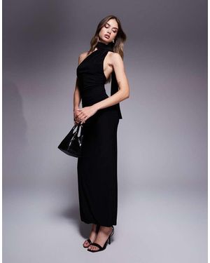 Fashionkilla Double Sculpted Slinky Wrap Around Scarf Detail Maxi Dress - Blue