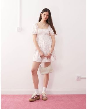 Miss Selfridge Milkmaid Puff Sleeve Mini Dress - Pink