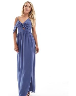 TFNC London Bridesmaids Asymmetric Maxi Dress With Drape Back - Blue