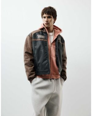 Pull&Bear Jacke mit lederoptik-einsätzen - Braun