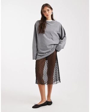 Collusion Polka Dot Sheer Mesh Awkward Length Skirt - Grey