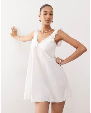 Reclaimed Vintage Babydoll Poplin Cami Mini Dress With Broderie And Lace Trims - Natural