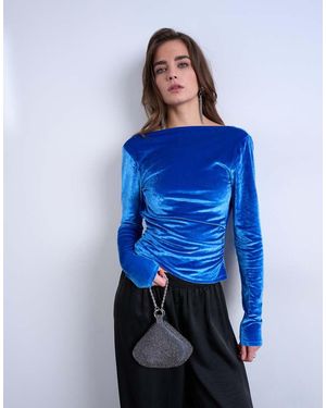 TOPSHOP Velvet Cowl Back Long Sleeve Top - Blue