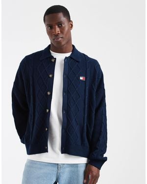 Tommy Hilfiger Cable Knit Relaxed Fit Cardigan - Blue