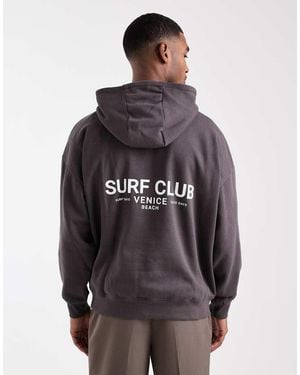 Threadbare Sudadera Pizarra Holgada Con Capucha Y Estampado Gráfico De - Gris
