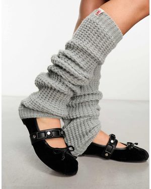 Damson Madder Chunky Knitted Leg Warmers - Grey