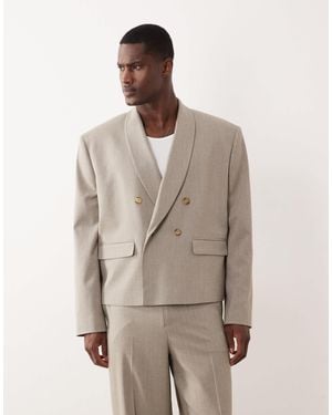 ASOS Double Breasted Boxy Shawl Wrap Suit Jacket - Natural