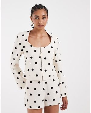 ASOS Blazer Met Ronde Hals En Linnenlook, Deel Van Co-Ord Set - Wit