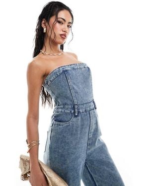 Missy Empire Bandeau Denim Jumpsuit - Blue