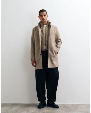 Jack & Jones Wool Blend Coat With High Collar - Natural