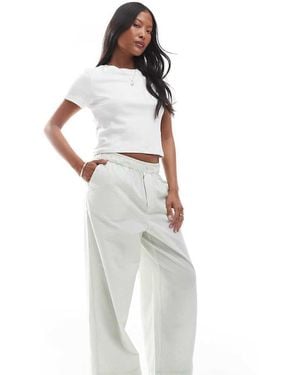 Only Petite Wide Leg Boxer Detail Trousers - White