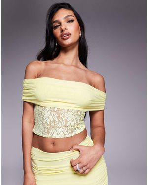 Missy Empire Slinky Deep Bardot Lace Top Co-Ord - Green