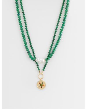 ASOS Collana Multifilo Verde Con Pietre Di Malachite Sintetiche - Metallizzato