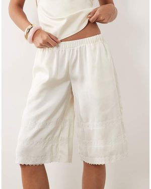 Lioness Paloma Satin Lace Panel Jorts - Natural