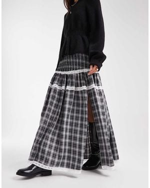 Daisy Street Drop Waist Shirred Maxi Skirt - Black