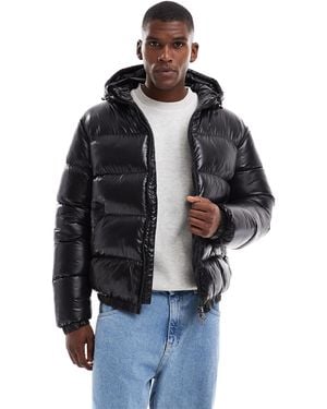 Threadbare High Shine Hooded Puffer Jacket - Blue