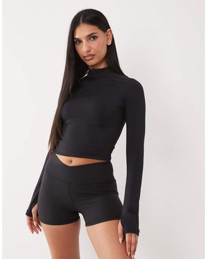 4505 Pantalones Cortos De 8 Cm Negros Ajustados Con Cintura Cruzada De Canalé Muy Fino De Hourglass - Azul