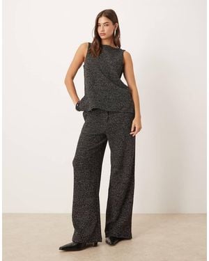 Vila Wide Leg Textured Glitter Trousers Co-ord - Black