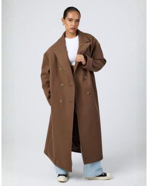Aria Cove Cappotto Lungo Doppiopetto Elegante Effetto Lana - Viola