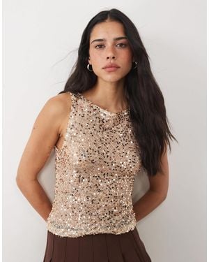 Motel Dudley Sequin Vest Top - Brown